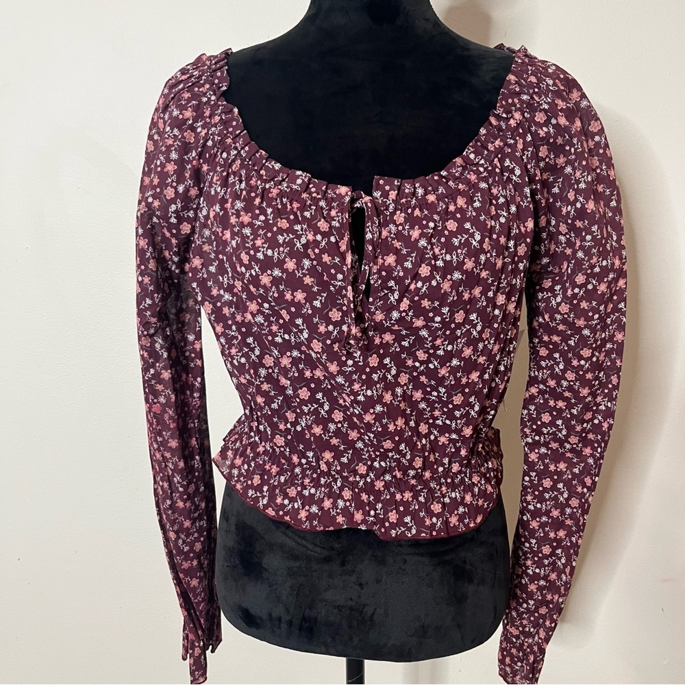 Guess Jeans Women’s Burgundy Floral Off The Shoulder Cropped‎ Peplum Top Sz M